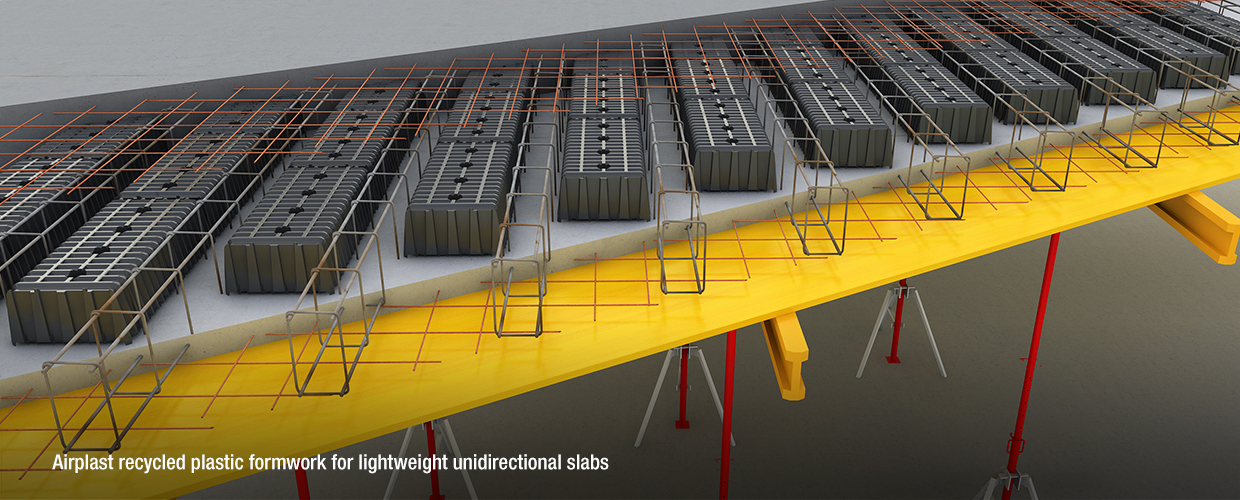 Airplast recycled plastic formwork for lightweight unidirectional slabs