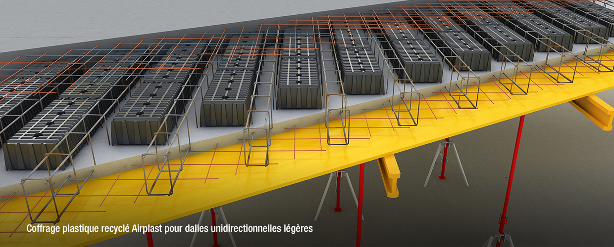 Coffrage plastique recyclé Airplast pour dalles unidirectionnelles légères