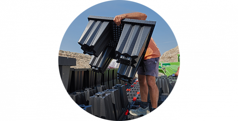 Geoplast Aquabox stormwater management installation on worksite